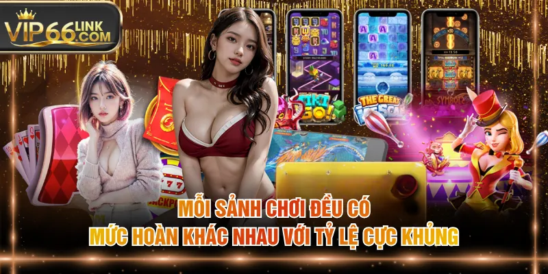 Mỗi sảnh chơi đều có mức hoàn khác nhau với tỷ lệ cực khủng